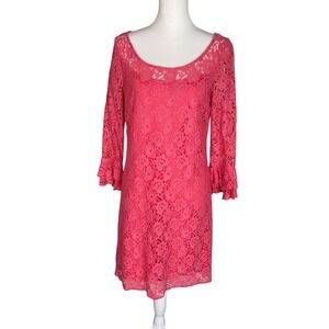 Kelly & Diane Pink Floral Lace Ruffle Cuff Shift Dress Size 10‎